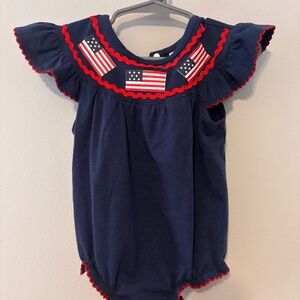 Toddler Girls 4th of July Summer patriotic Smocked style Romper - 12 -18 months